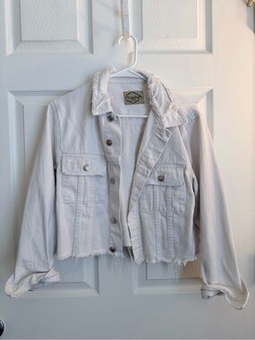 Cropped Distressed White Denim Jacket for Women